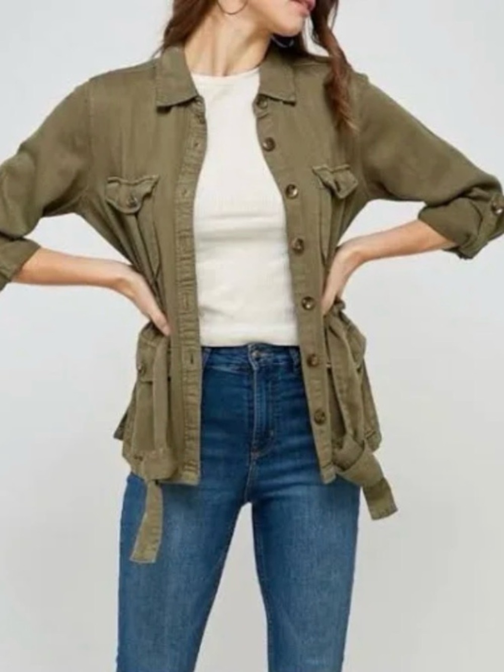 ALTAR’D STATE • Olive Green Utility Jacket - Women's Casual Button Down Jacket - Picture 4 of 8